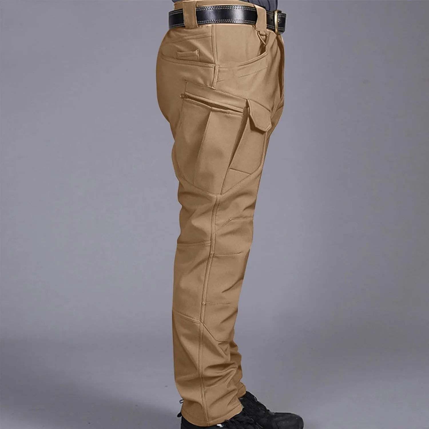 Muscularfit Mens Pants Big and Tall Multi Pockets Buckle Zipper Cargo Pant Causal Loose Solid Sports Trousers Trendy Clothes