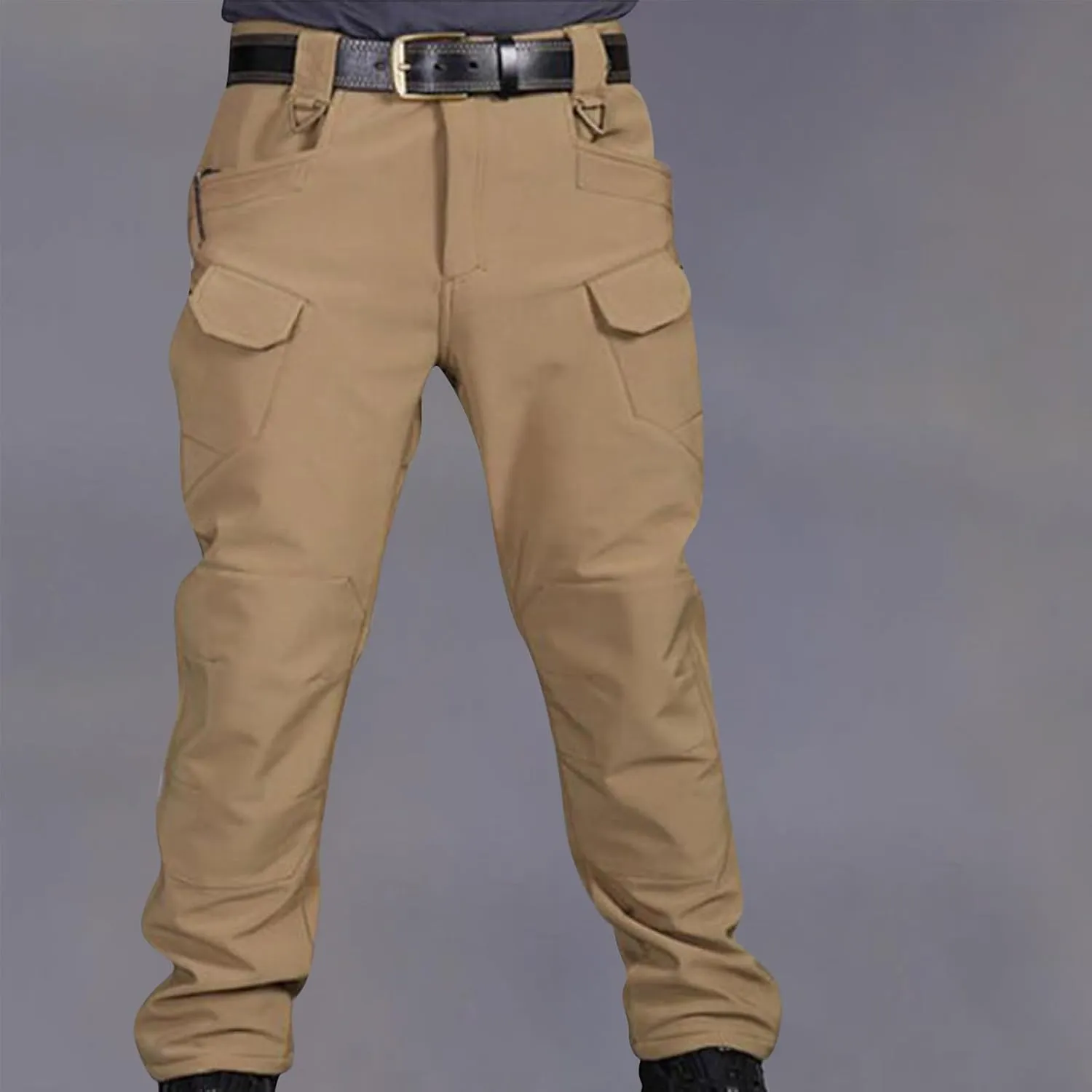 Muscularfit Mens Pants Big and Tall Multi Pockets Buckle Zipper Cargo Pant Causal Loose Solid Sports Trousers Trendy Clothes