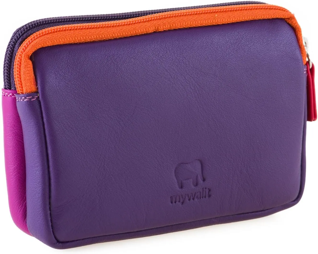 mywalit Small Leather Double Zip Purse | Coin Pocket & Zipped Compartment | Card Slot | Sangria Multi | Stylish & Compact Accessory for Men & Women | Perfect for Everyday Use