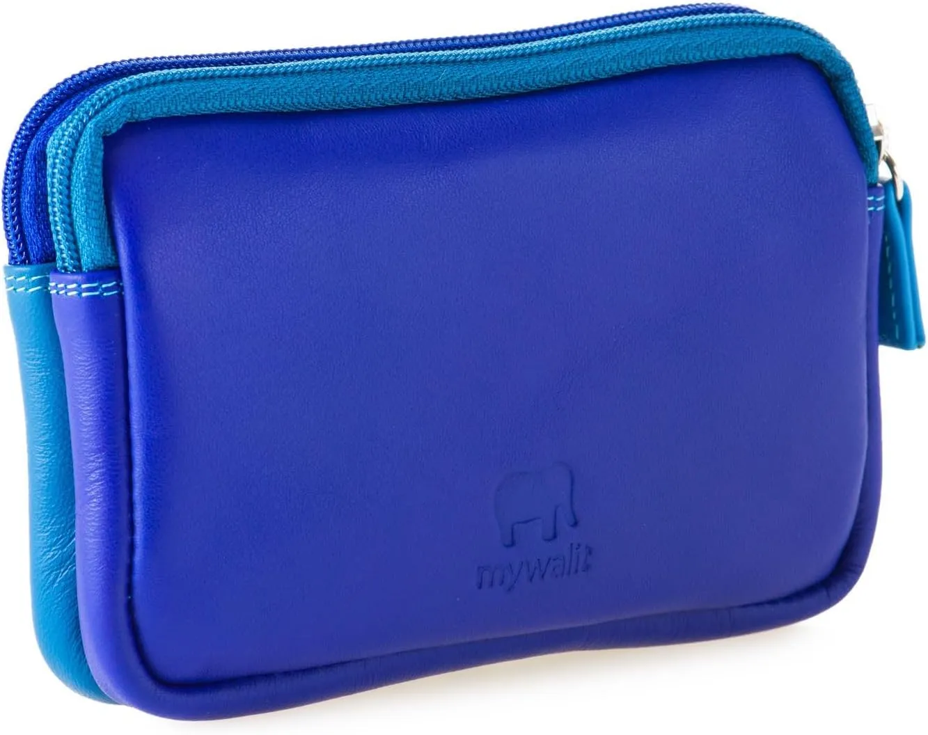 mywalit Small Leather Double Zip Purse | Coin Pocket & Zipped Compartment | Card Slot | Seascape | Stylish & Compact Accessory for Men & Women | Perfect for Everyday Use