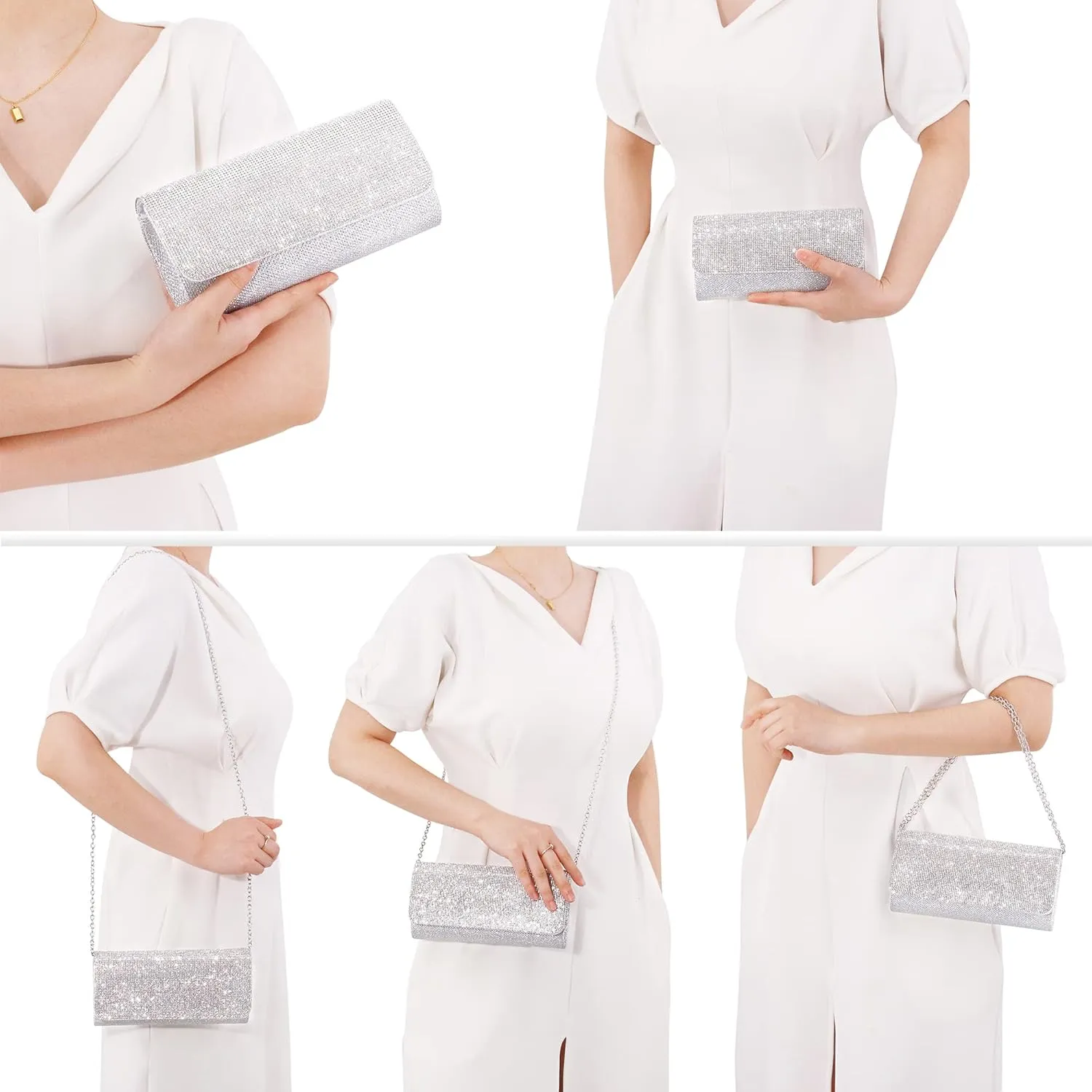 Naimo Flap Dazzling Small Clutch Bag Evening Bag With Detachable Chain