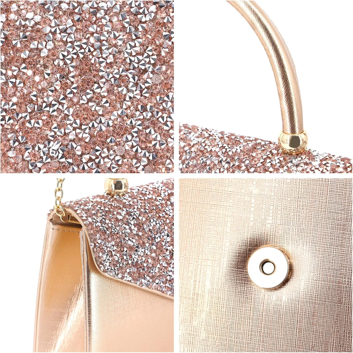 Naimo Shiny Crystal Evening Clutch Bag Top Handle Handbag Crossbody Shoulder Bag Wedding Party Bride Purse