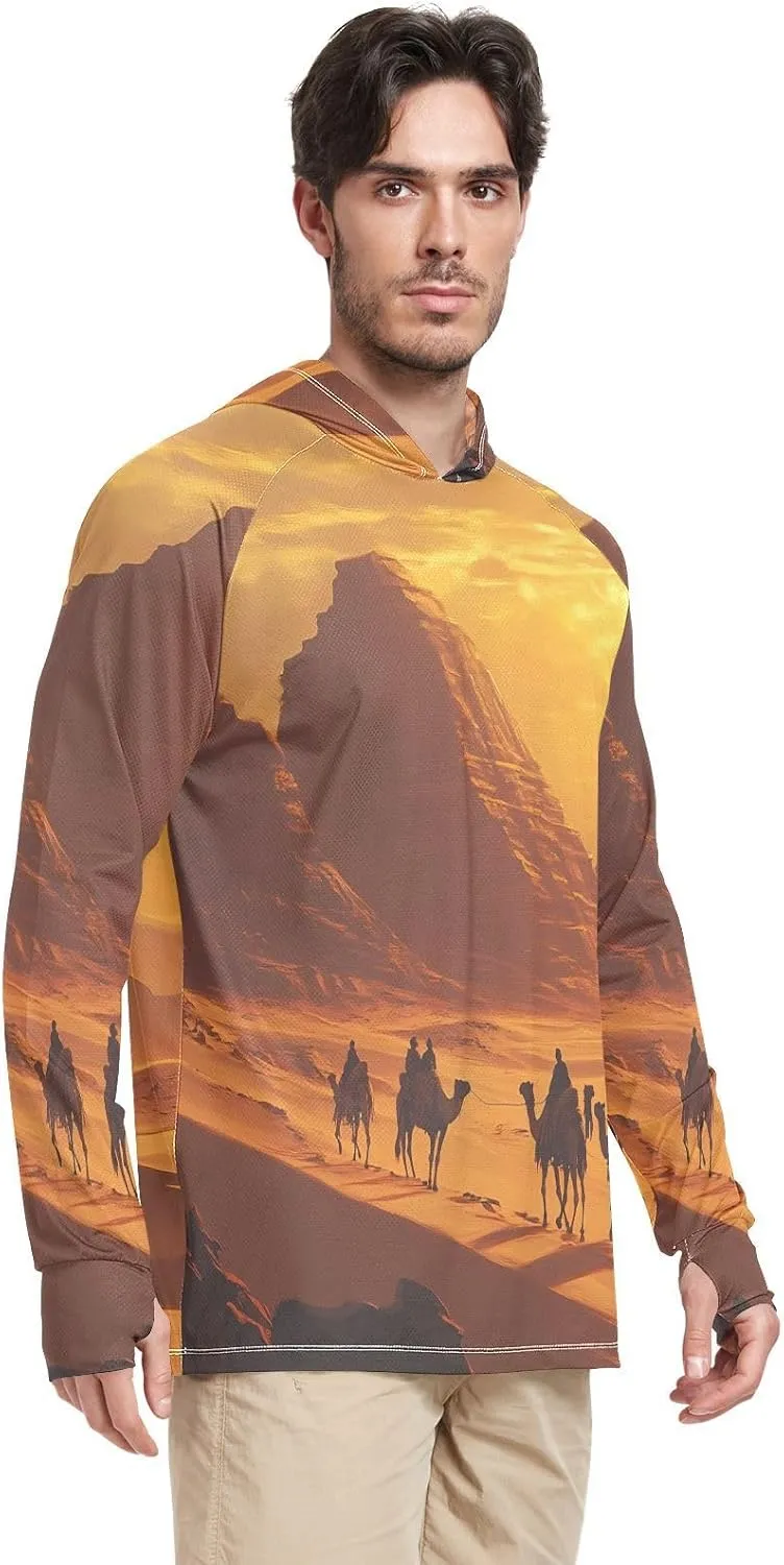 Nander Sunset Desert Camel Men's Sun Protection Hoodie Shirt UPF 50  Long Sleeve Quick Dry Jacke Cooling Shirt for Outdoor