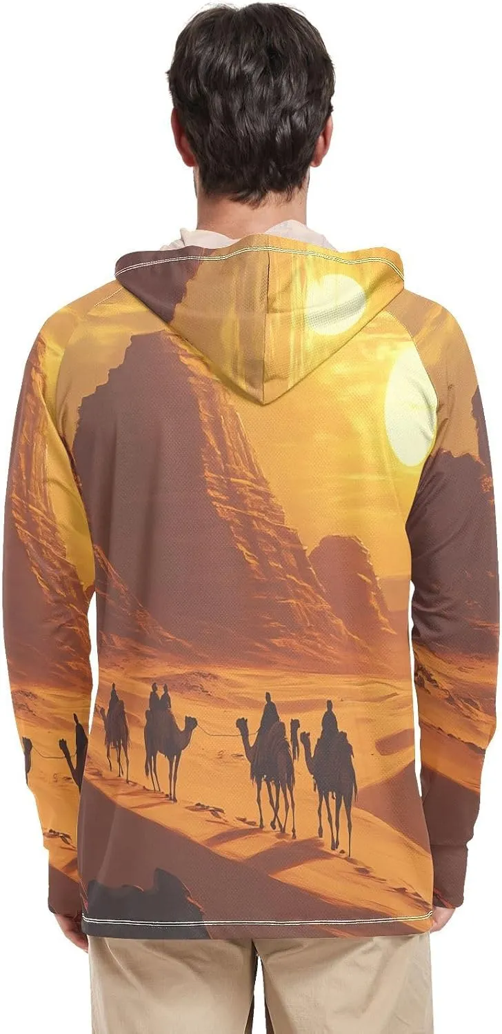 Nander Sunset Desert Camel Men's Sun Protection Hoodie Shirt UPF 50  Long Sleeve Quick Dry Jacke Cooling Shirt for Outdoor