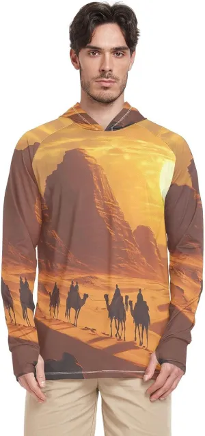 Nander Sunset Desert Camel Men's Sun Protection Hoodie Shirt UPF 50  Long Sleeve Quick Dry Jacke Cooling Shirt for Outdoor