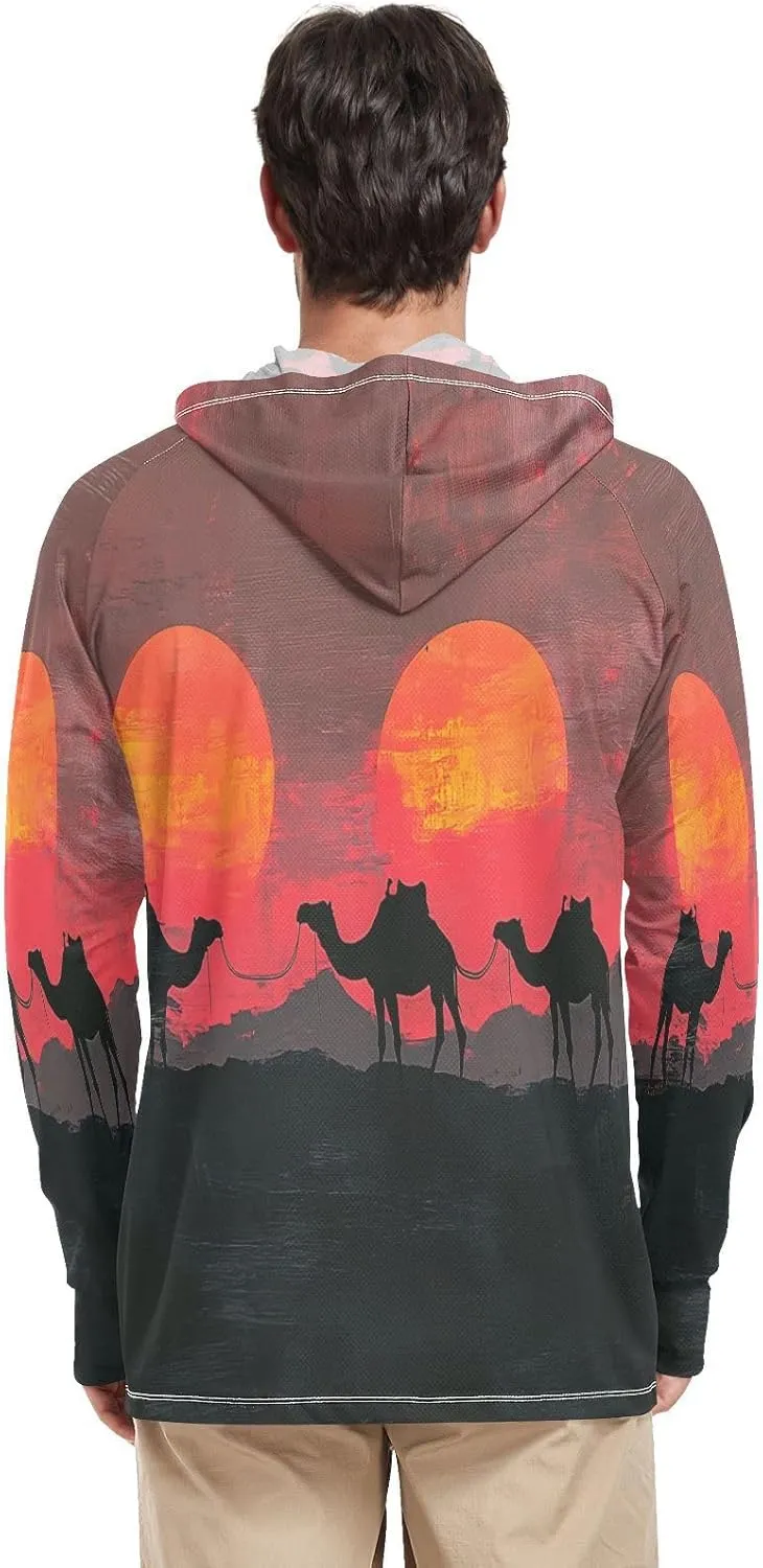 Nander Sunset Desert Camel Men's Sun Protection Hoodie Shirt UPF 50  Long Sleeve Quick Dry Jacke Cooling Shirt for Outdoor