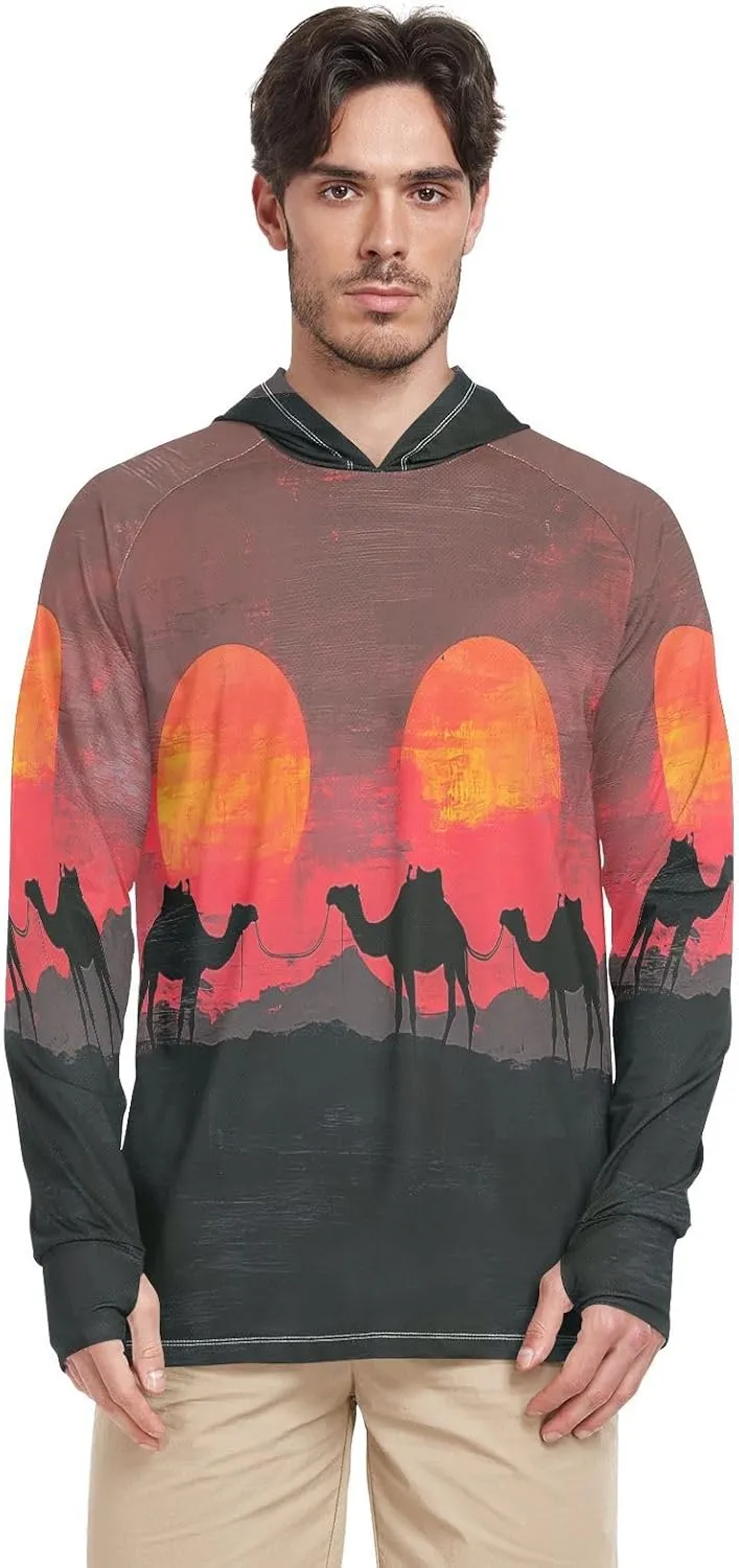 Nander Sunset Desert Camel Men's Sun Protection Hoodie Shirt UPF 50  Long Sleeve Quick Dry Jacke Cooling Shirt for Outdoor