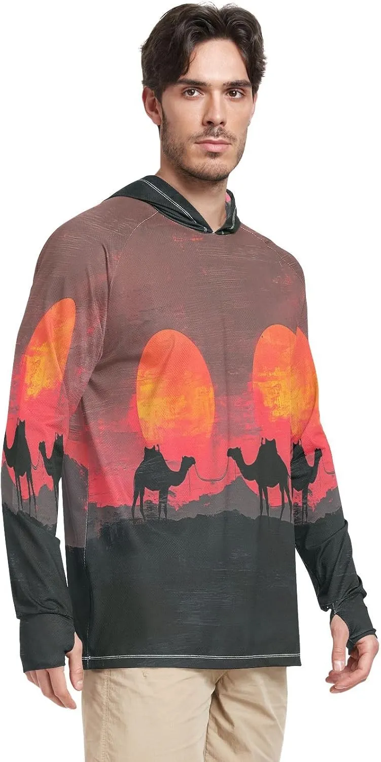 Nander Sunset Desert Camel Men's Sun Protection Hoodie Shirt UPF 50  Long Sleeve Quick Dry Jacke Cooling Shirt for Outdoor