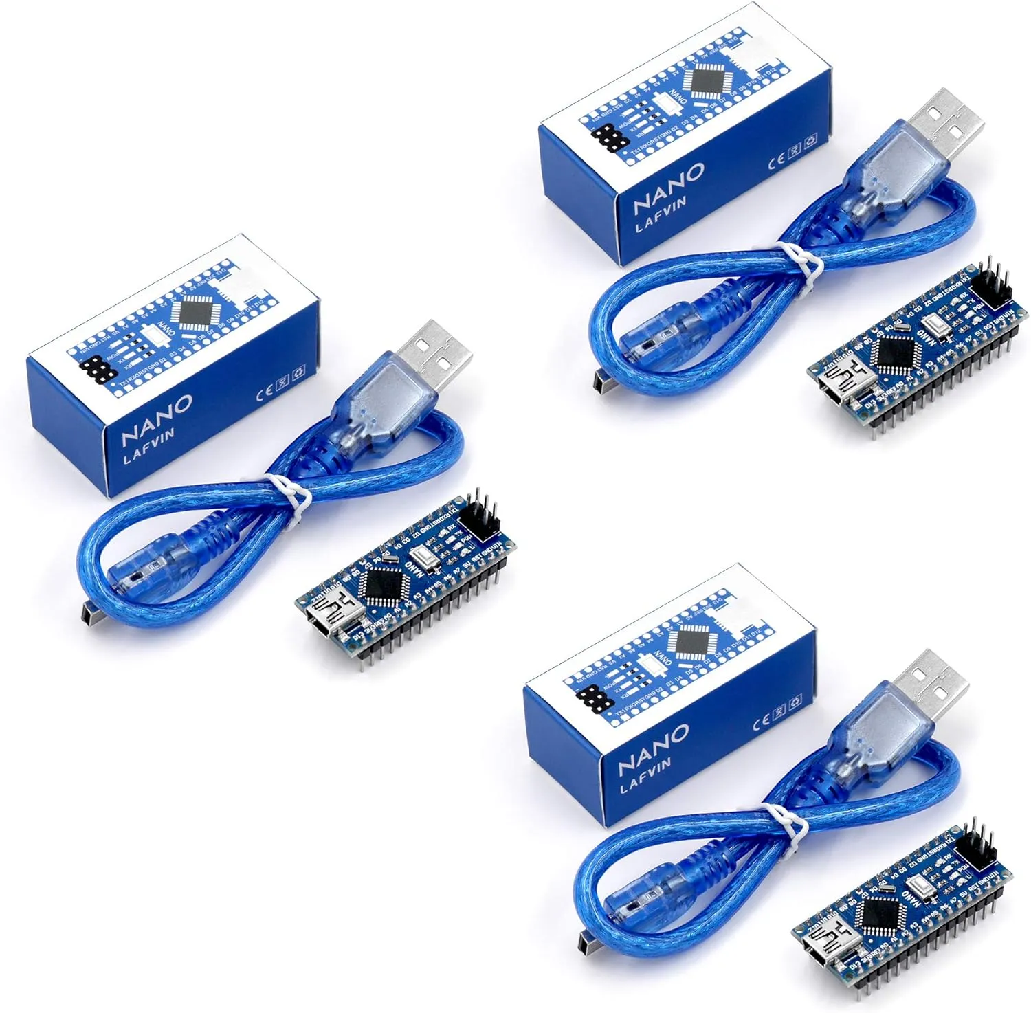 Nano V3.0, Nano Board ATmega328P 5V 16M Micro-Controller Board Compatible with Arduino IDE (Nano x 3 with USB Cable)