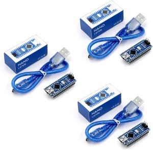 Nano V3.0, Nano Board ATmega328P 5V 16M Micro-Controller Board Compatible with Arduino IDE (Nano x 3 with USB Cable)