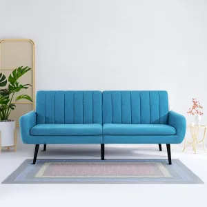 Naomi Home Raven Modern Futon Sofa Bed Convertible Sofa Futon Split Back Linen Sleeper Couch for Living Room Mid Century Modern Couch Bed Fold Out Bed with Tapered Legs Seafoam Blue
