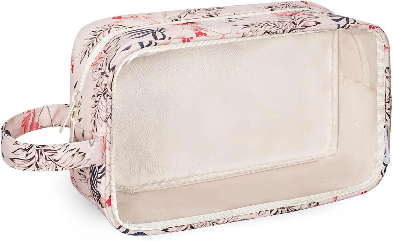 Narwey Clear Makeup Bag Cosmetic Bag with Zipper for Travel, Clear Toiletry Bags for Traveling Toiletries Women Men, Make Up Pouch with Handle, Skincare Bag (Beige Flamingo)
