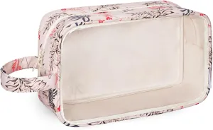 Narwey Clear Makeup Bag Cosmetic Bag with Zipper for Travel, Clear Toiletry Bags for Traveling Toiletries Women Men, Make Up Pouch with Handle, Skincare Bag (Beige Flamingo)