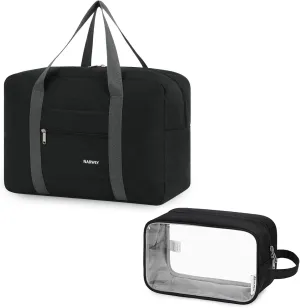 Narwey Foldable Travel Duffel Bag with Clear Travel Toiletry Bag for Women and Men