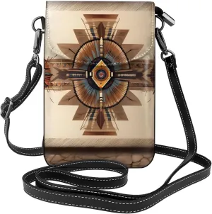 Native American Painting Small Crossbody Bags, Printed Cell Phone Purse with Card Slots, Shoulder Handbag with Strap