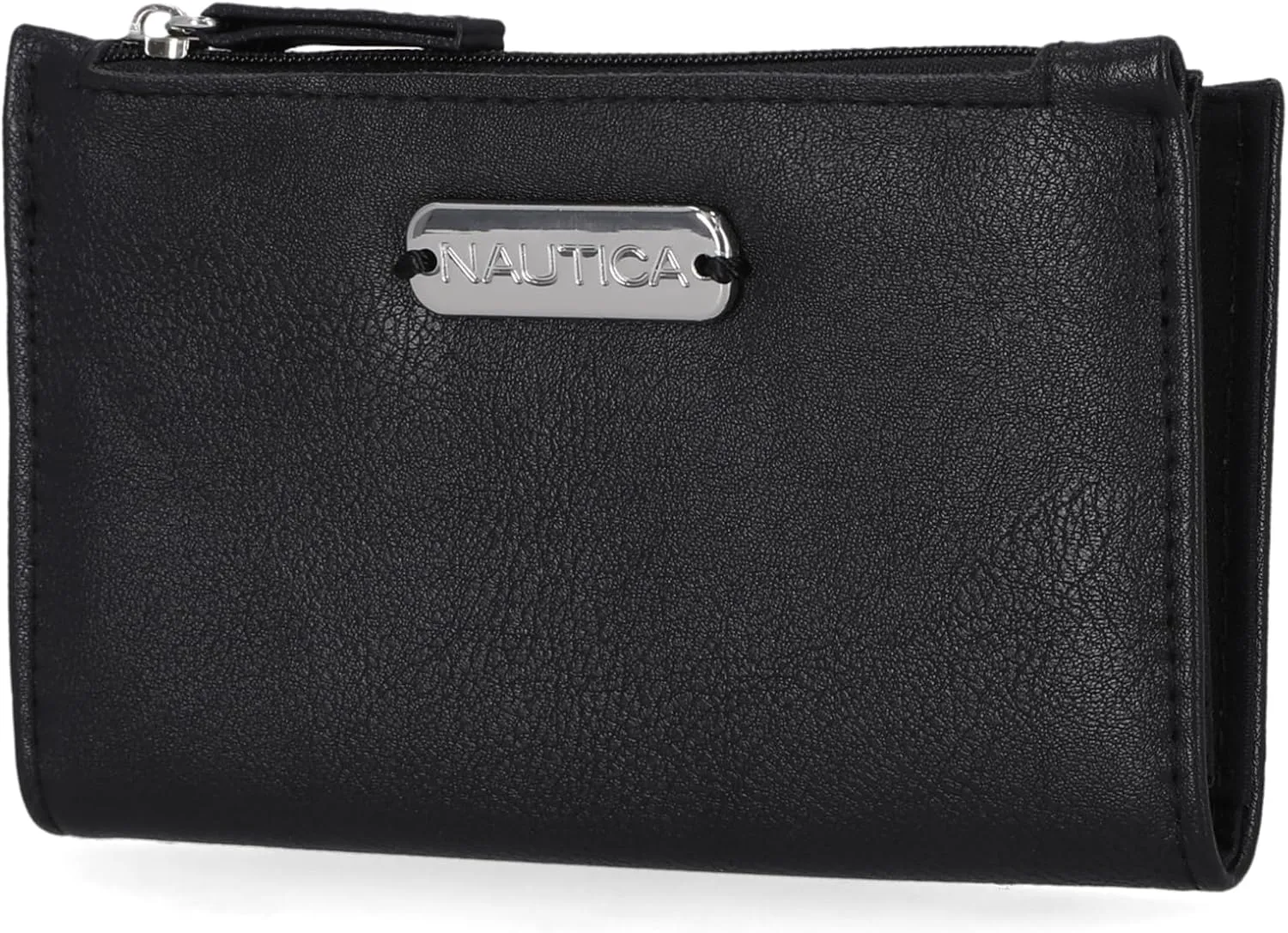Nautica High Tide Small Wallet for Women, RFID Blocking Slim Credit Card Holder with Zipper Coin Pocket, Bifold Compact Wallet with ID Window, Black