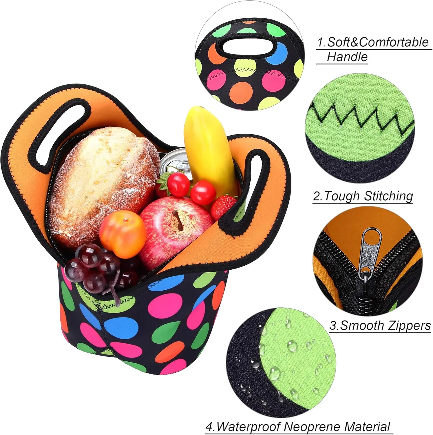 Neoprene Lunch Bag for Women Insulated Lunch Tote Bags Washable Lunch Container Box for Work Picnic Lightweight Meal Prep Bags for Men