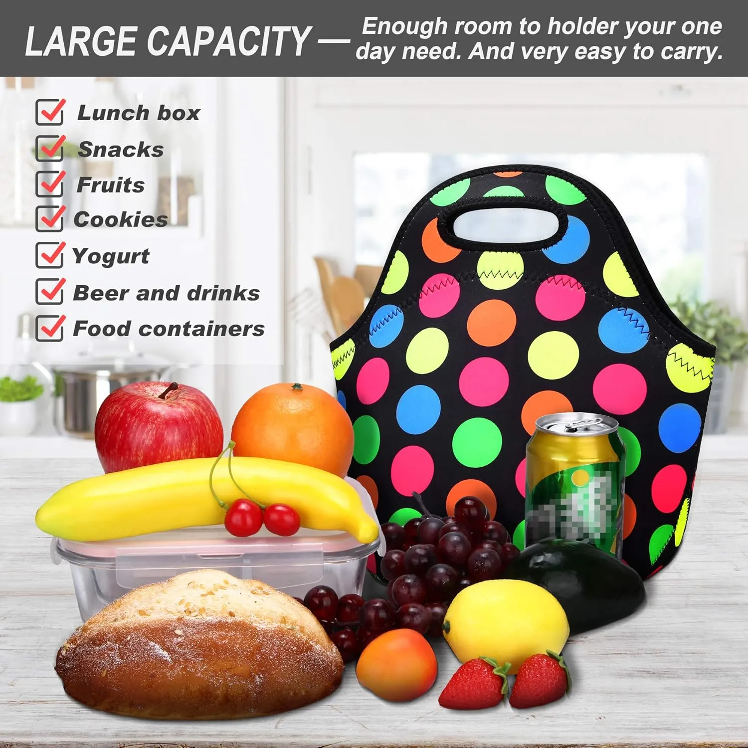 Neoprene Lunch Bag for Women Insulated Lunch Tote Bags Washable Lunch Container Box for Work Picnic Lightweight Meal Prep Bags for Men