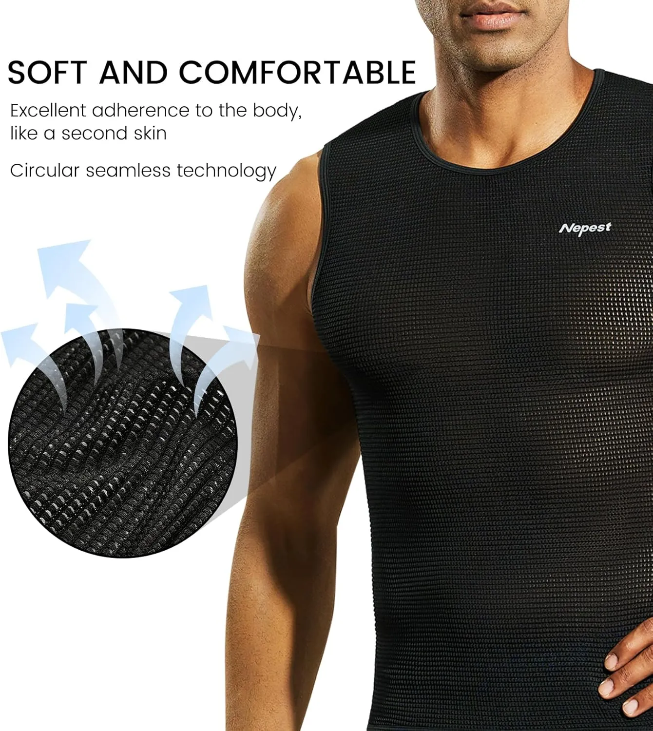 Nepest Mens Vests/Short Sleeve Biking Base Layer Mesh Sleeveless Cycling Baselayer Bicycle Ultralight Undershirts