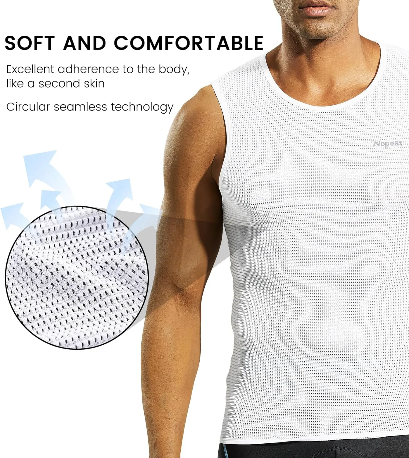 Nepest Mens Vests/Short Sleeve Biking Base Layer Mesh Sleeveless Cycling Baselayer Bicycle Ultralight Undershirts