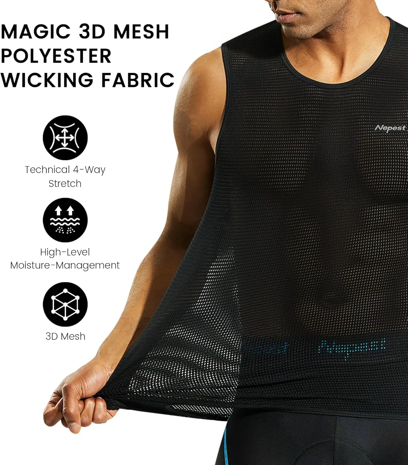 Nepest Mens Vests/Short Sleeve Biking Base Layer Mesh Sleeveless Cycling Baselayer Bicycle Ultralight Undershirts