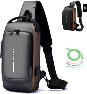 New Carbon Fiber Streamline Anti Theft Sling Bag for Women Men, Sling Backpack USB Waterproof Chest Daypack for Travel/Sport (Grey)