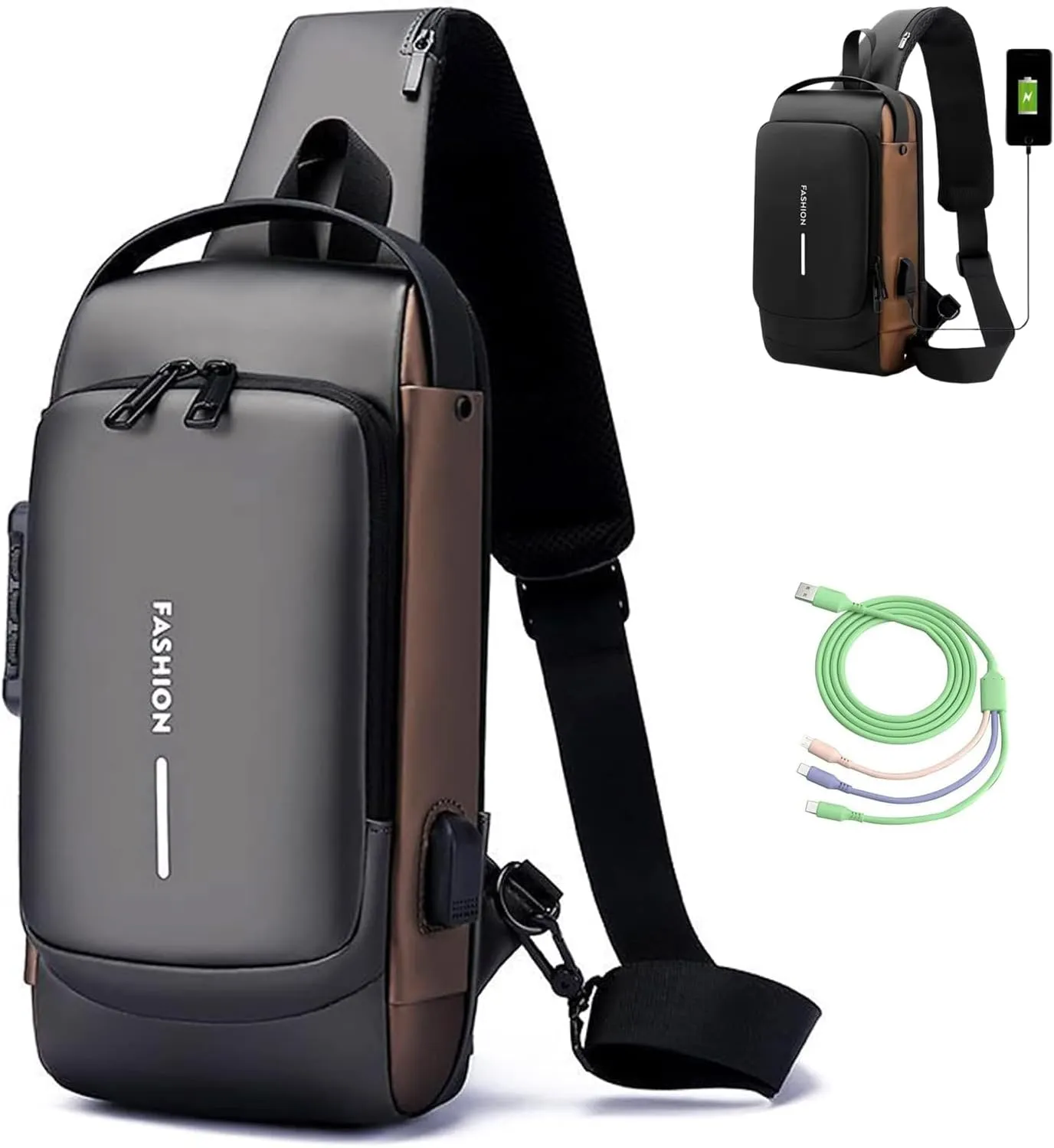 New Carbon Fiber Streamline Anti Theft Sling Bag for Women Men, Sling Backpack USB Waterproof Chest Daypack for Travel/Sport (Grey)