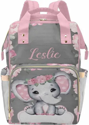 Newcos Personalized Baby Elephant with Blooming Rose Flowers, Diaper Bag Nursing Baby Bags Nappy Bag Casual Travel Daypack for Mom Gifts