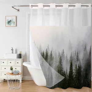 No Hook Shower Curtain Set with Snap-in Fabric Liner,Nature Misty Forest Without Hook Shower Curtain with Transparent Mesh Top Window for Bathroom Waterproof & Washable 71" x 74"