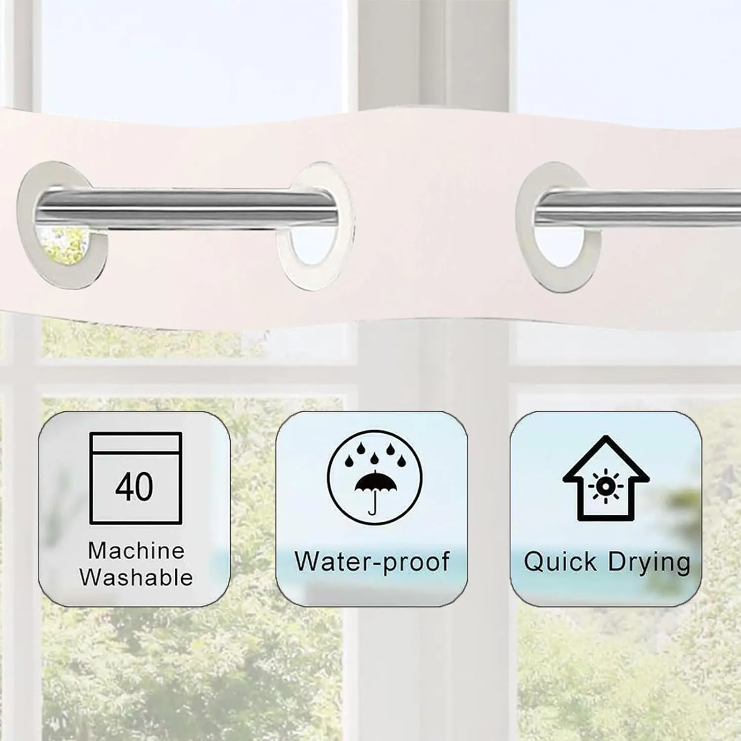 No Hook Shower Curtain Set with Snap-in Fabric Liner,Nature Misty Forest Without Hook Shower Curtain with Transparent Mesh Top Window for Bathroom Waterproof & Washable 71" x 74"