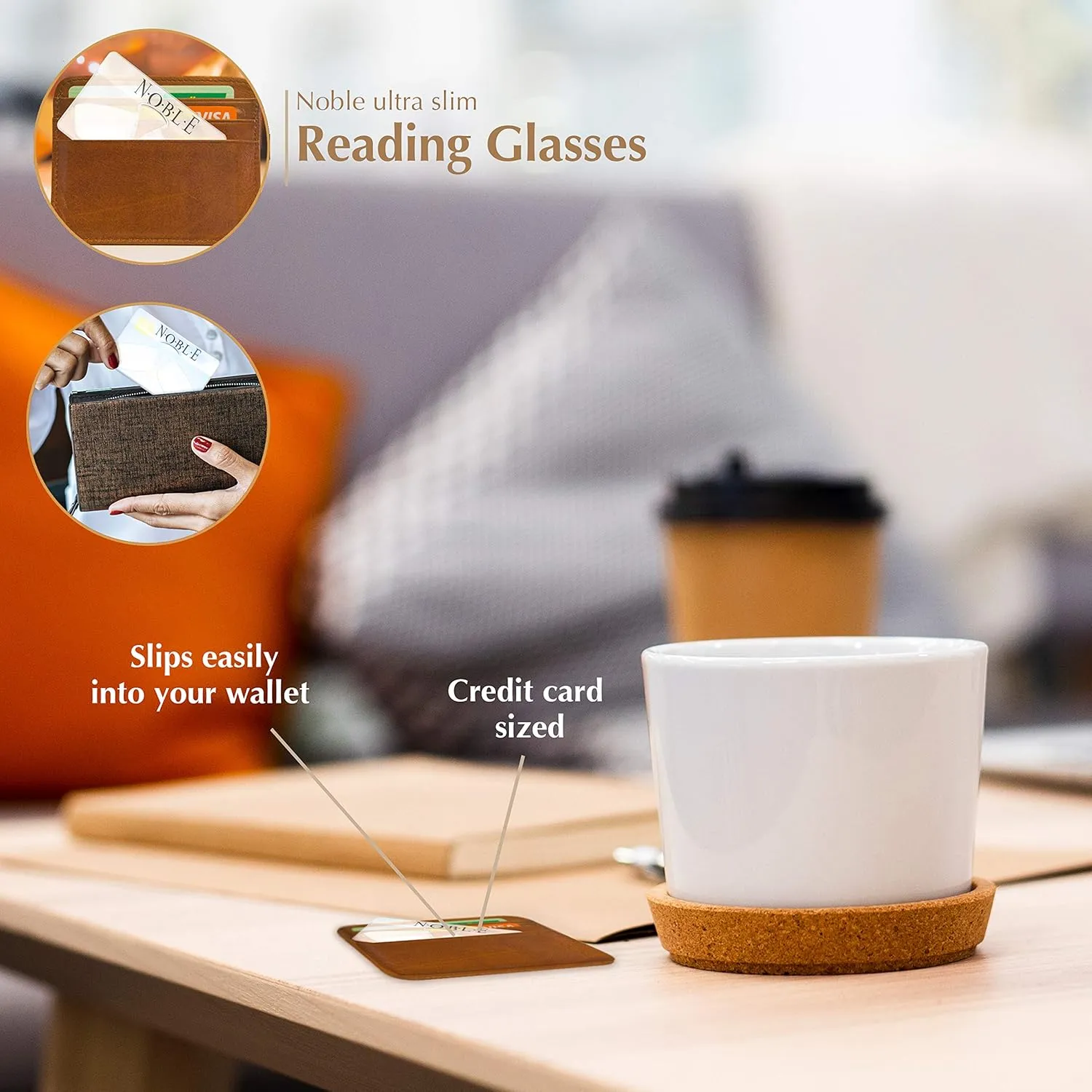 Noble Small Reading Glasses (3 Pack) - Rimless Readers with 3 Wallet Credit Card Holders and 1 Cell Phone Case - Pocket Magnifying Cheaters for Men and Women ( 2.00)