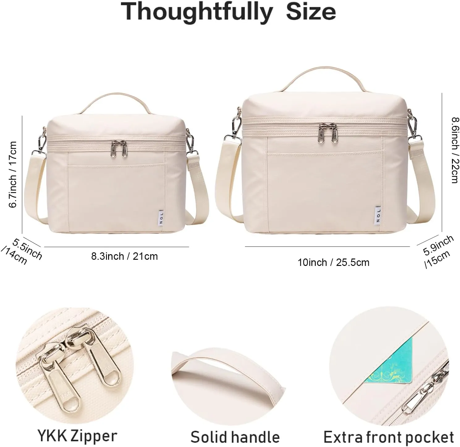 NOL Natural Organic Lifestyle Insulated Lunch Bags for Women Cooler Bag Lightweight Nylon Waterproof Lunch Box For Work (Small, Cream)
