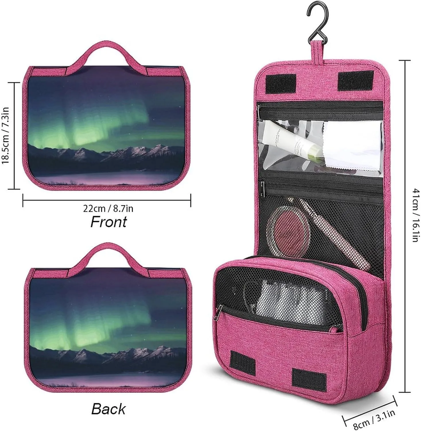 Northern Aurora Night Travel Toiletry Bag for Women,Hanging Toiletry Organizer with Hook, Makeup Bag Travel Organizer for Shampoo,Toiletriesl