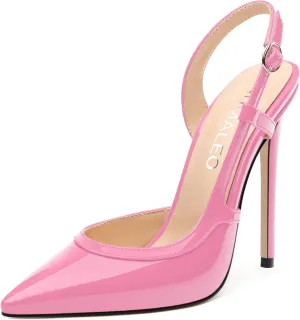 NUMALEO Women's Pointed Toe High Stiletto Heels Slingback High Heel Pumps Backless Patent Leather Fashion Sexy Dress Shoes for Women