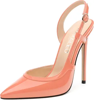 NUMALEO Women's Pointed Toe High Stiletto Heels Slingback High Heel Pumps Backless Patent Leather Fashion Sexy Dress Shoes for Women
