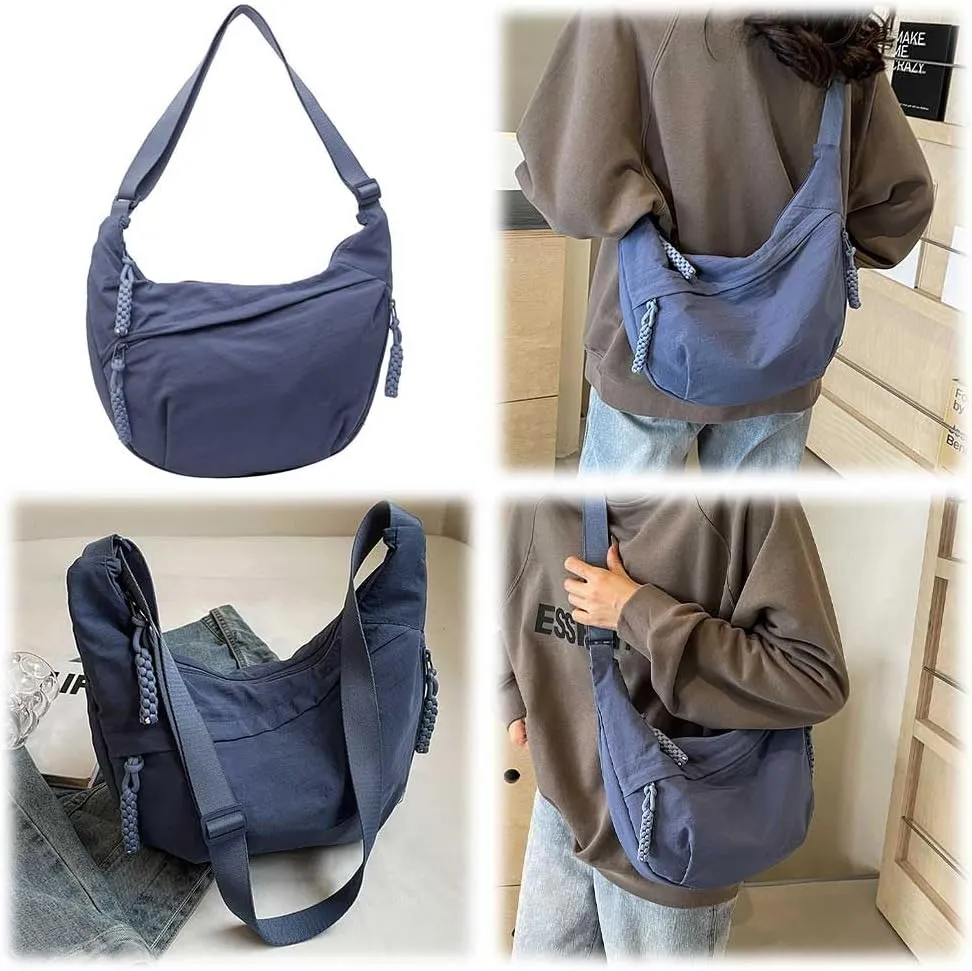 Nylon Crossbody Bags for Women Men, Multi-Pockets Crescent Crossbody Bag Dumpling Lightweight Travel Sling Bag