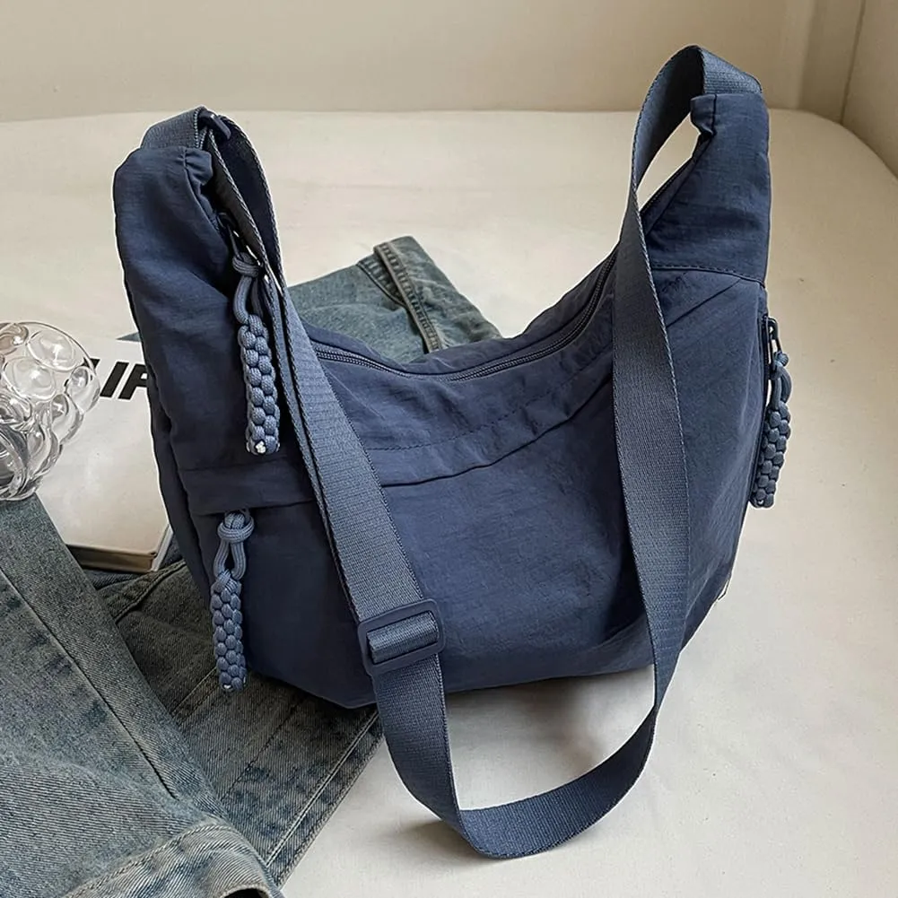 Nylon Crossbody Bags for Women Men, Multi-Pockets Crescent Crossbody Bag Dumpling Lightweight Travel Sling Bag