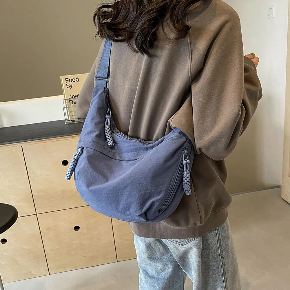Nylon Crossbody Bags for Women Men, Multi-Pockets Crescent Crossbody Bag Dumpling Lightweight Travel Sling Bag