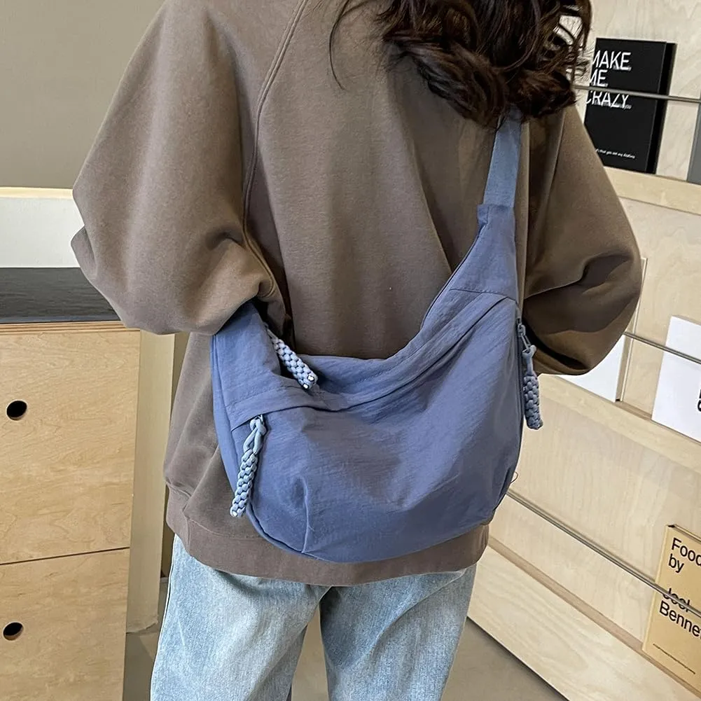 Nylon Crossbody Bags for Women Men, Multi-Pockets Crescent Crossbody Bag Dumpling Lightweight Travel Sling Bag