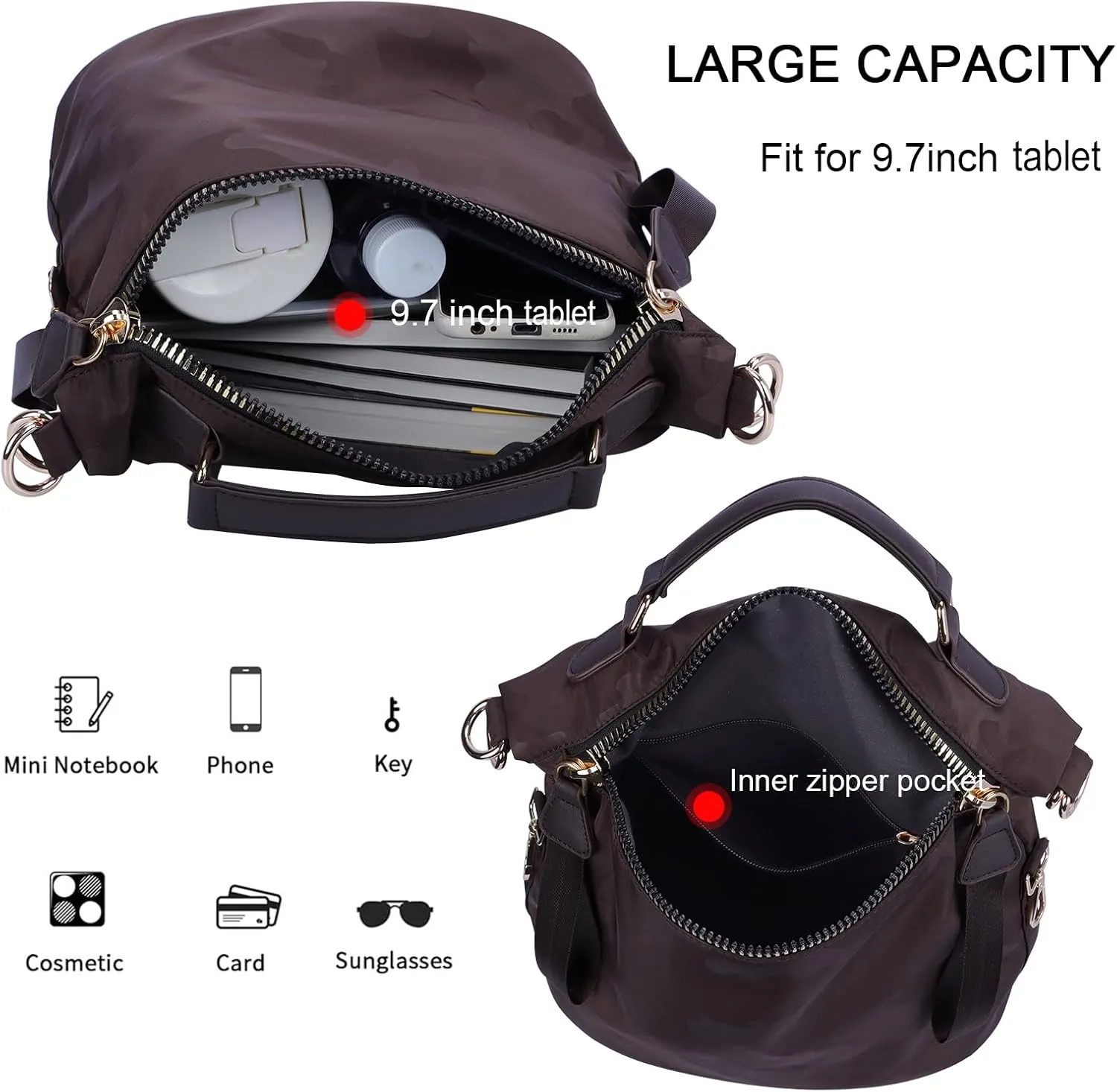 Nylon Crossbody Handbag for Women Anti-theft Purse Shopping Tote Bag Lightweight Shoulder Bag
