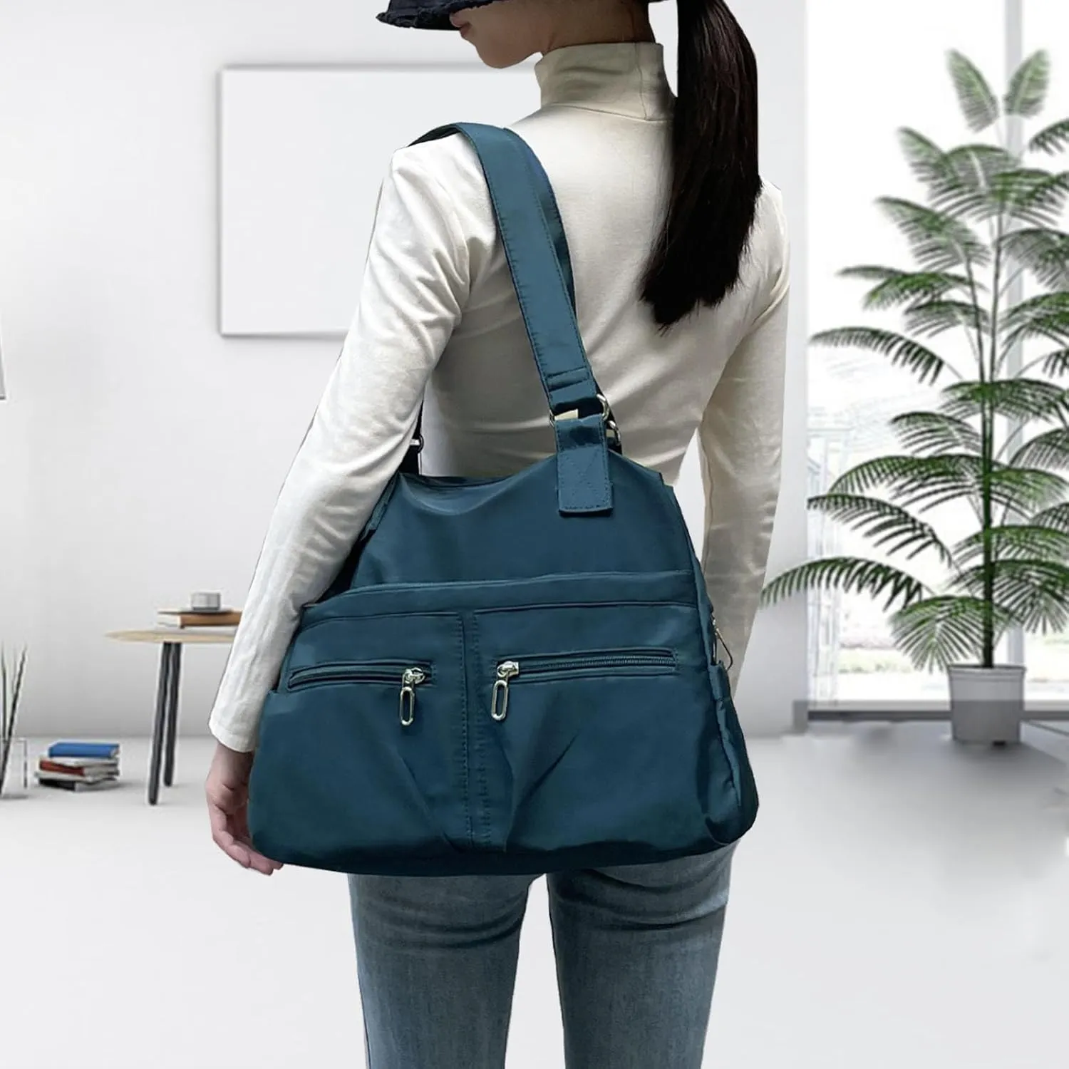 Nylon Tote Bag for Women Shoulder Tote Bag with Zipper Waterproof Nylon Purse and Handbags Lightweight Hobo Bag