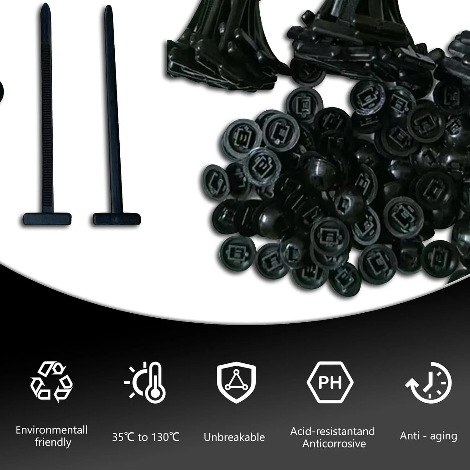 Nylon Universal Cable Tie Buckle 2025 New Multipurpose Plastic Cable Ties Tool, Nylon Zip Ties Holder, Heavy Duty Self Locking Nylon Zip Ties UV Resistant Black Zipties for Car Daily Repair (50PCS)