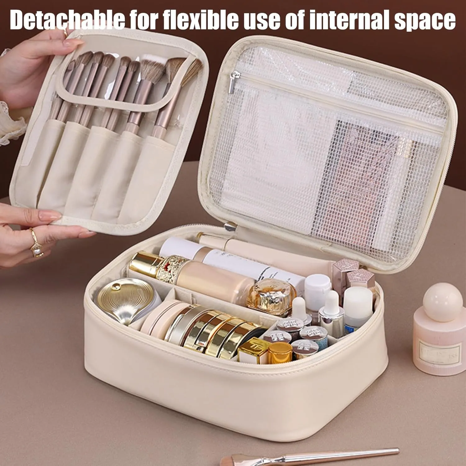 Obviousliy Multi-Compartment Toiletry Cosmetics Bag, Bathroom Travel Bag for Women, Multi Compartment Toiletry Cosmetic Bag(White)