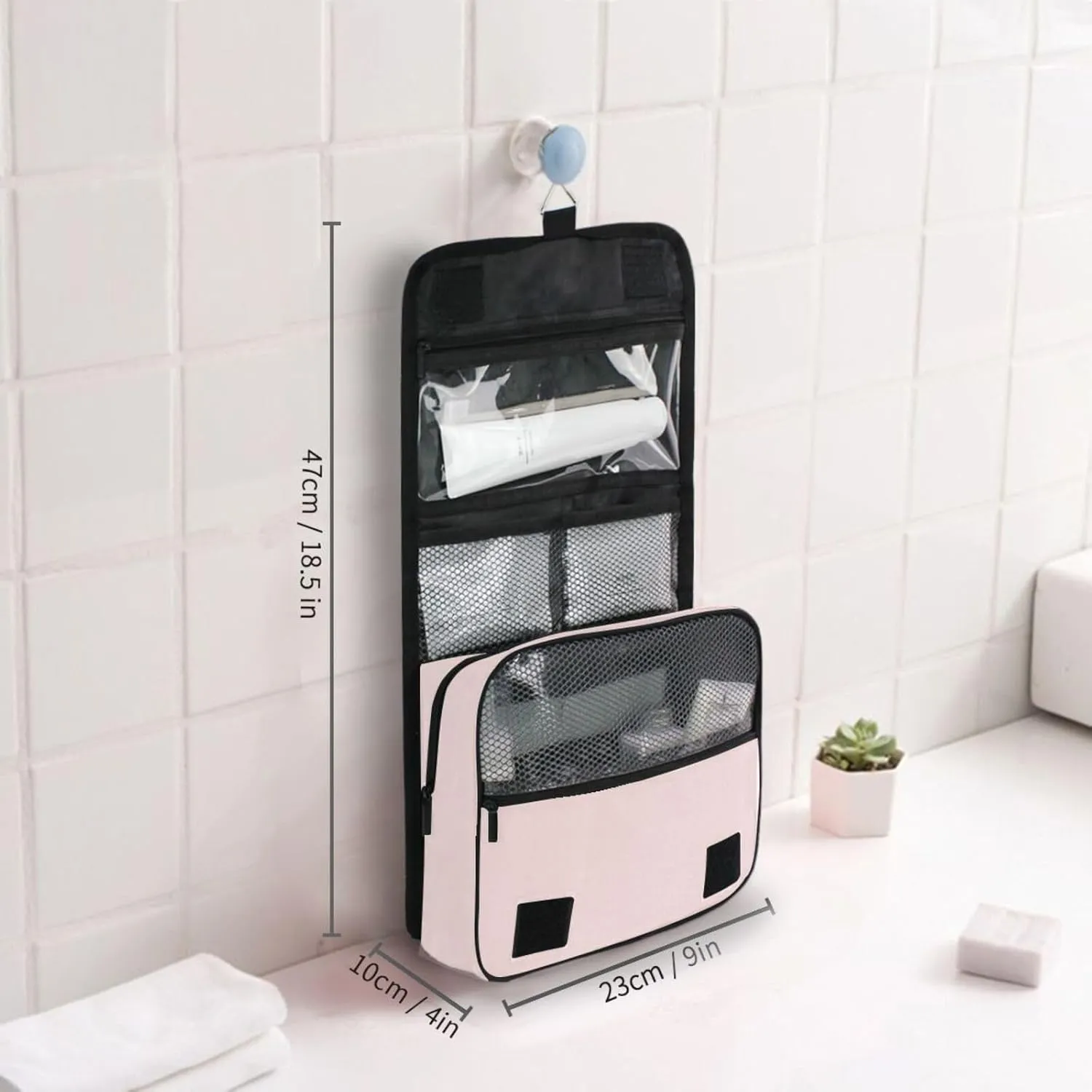 ODAWA Toiletry Bag Misty Rose Large Capacity Hanging Cosmetic Case Portable Hanging Organizer for Travel