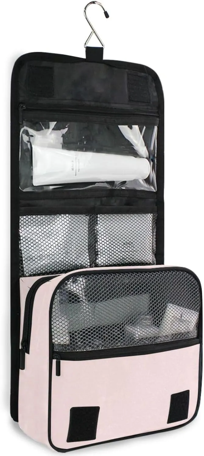 ODAWA Toiletry Bag Misty Rose Large Capacity Hanging Cosmetic Case Portable Hanging Organizer for Travel