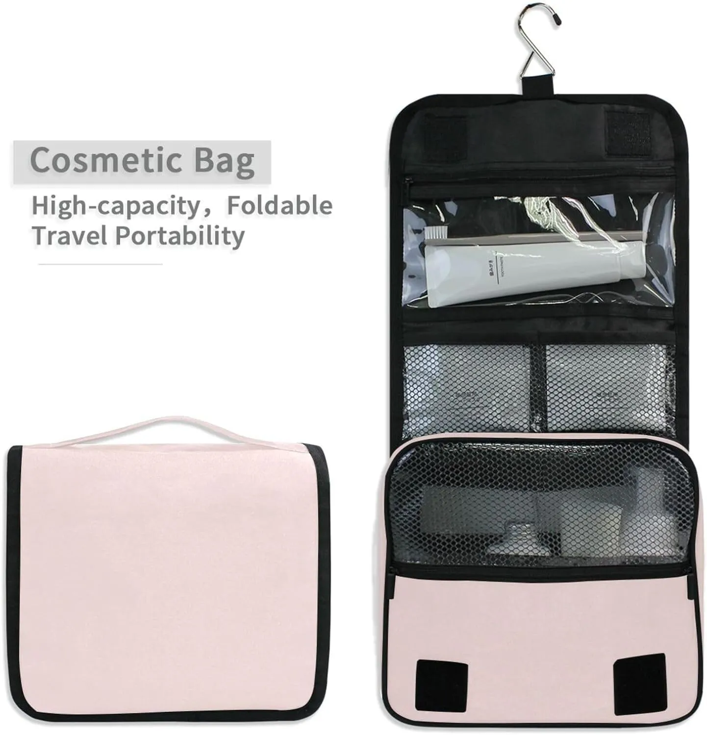 ODAWA Toiletry Bag Misty Rose Large Capacity Hanging Cosmetic Case Portable Hanging Organizer for Travel