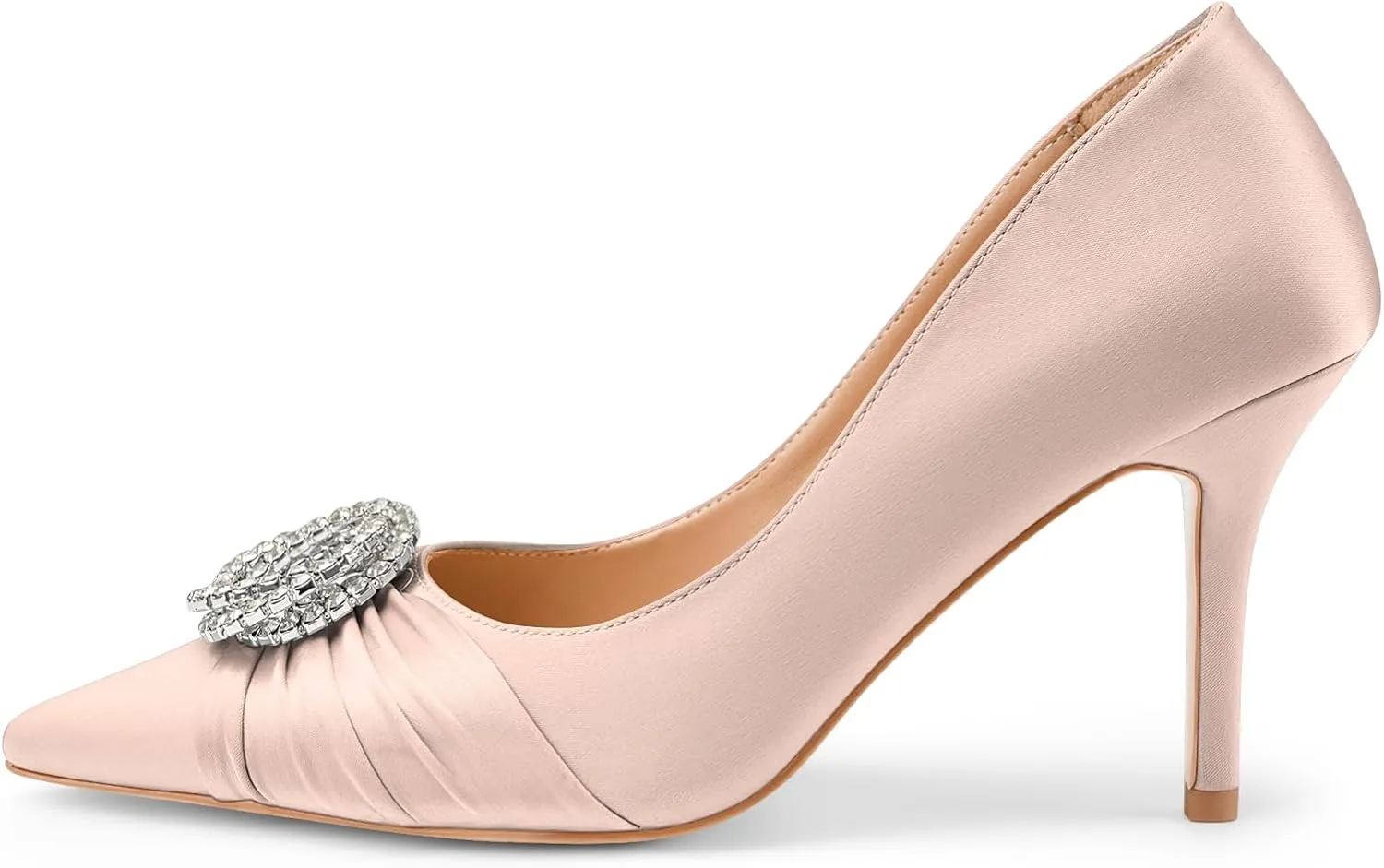 Oh Mispares Women's Satin Pumps Closed Pointed Toe Stiletto Heels Glitter Rhinestones 3.35 Inch Elegant Dress Shoes for Weddings Parties Proms