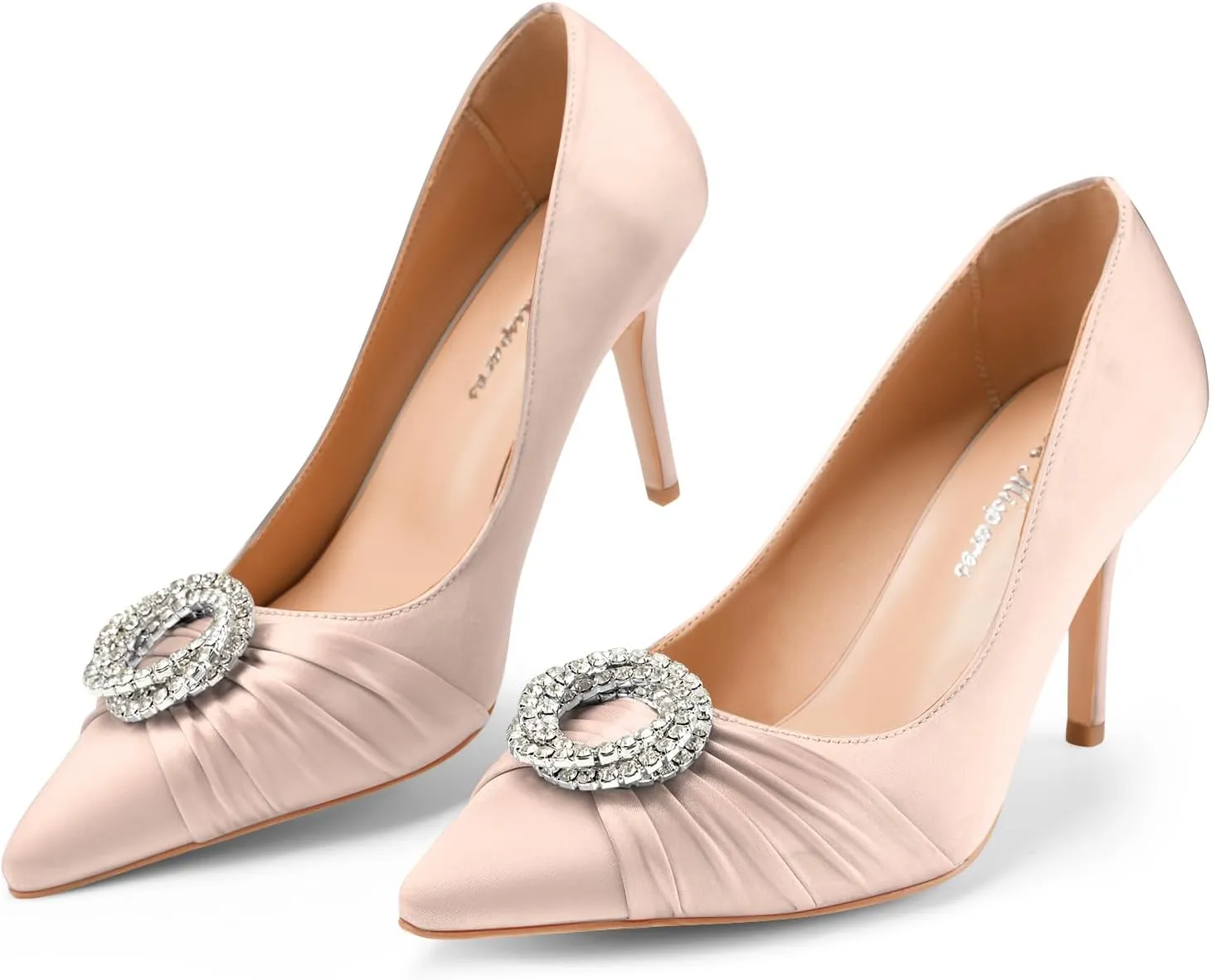Oh Mispares Women's Satin Pumps Closed Pointed Toe Stiletto Heels Glitter Rhinestones 3.35 Inch Elegant Dress Shoes for Weddings Parties Proms