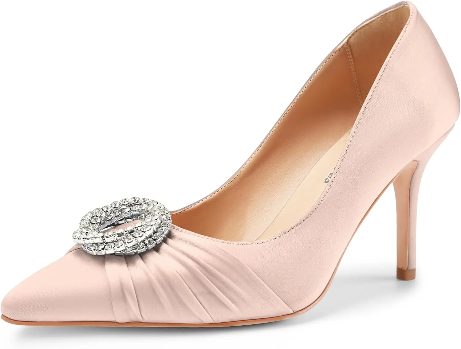 Oh Mispares Women's Satin Pumps Closed Pointed Toe Stiletto Heels Glitter Rhinestones 3.35 Inch Elegant Dress Shoes for Weddings Parties Proms