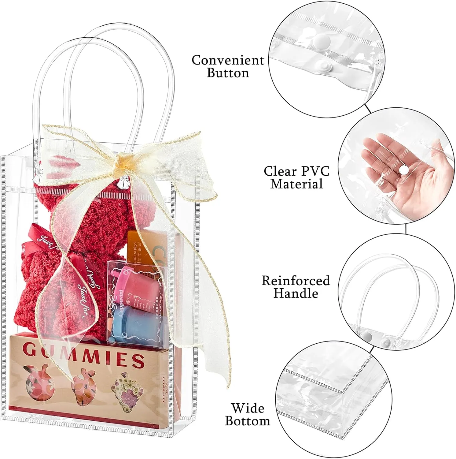 Ohuimrt 30 PCS Clear Plastic Gift Bags with Handles, Reusable Party Favor Bags with Ribbon Transparent Gift Wrap Bags Bulk for Weddings Birthdays, 4.9 x 7.5 x 3.15 Inches